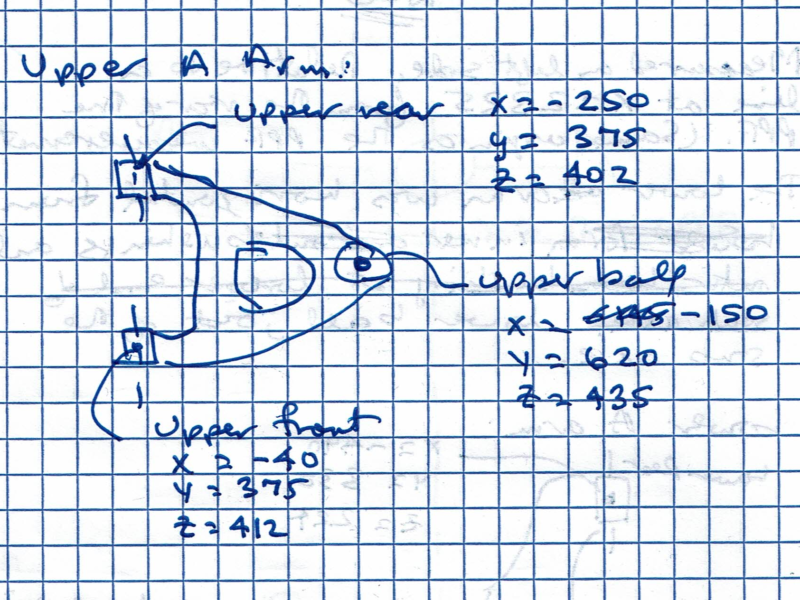 Upper front A-arm measurements.