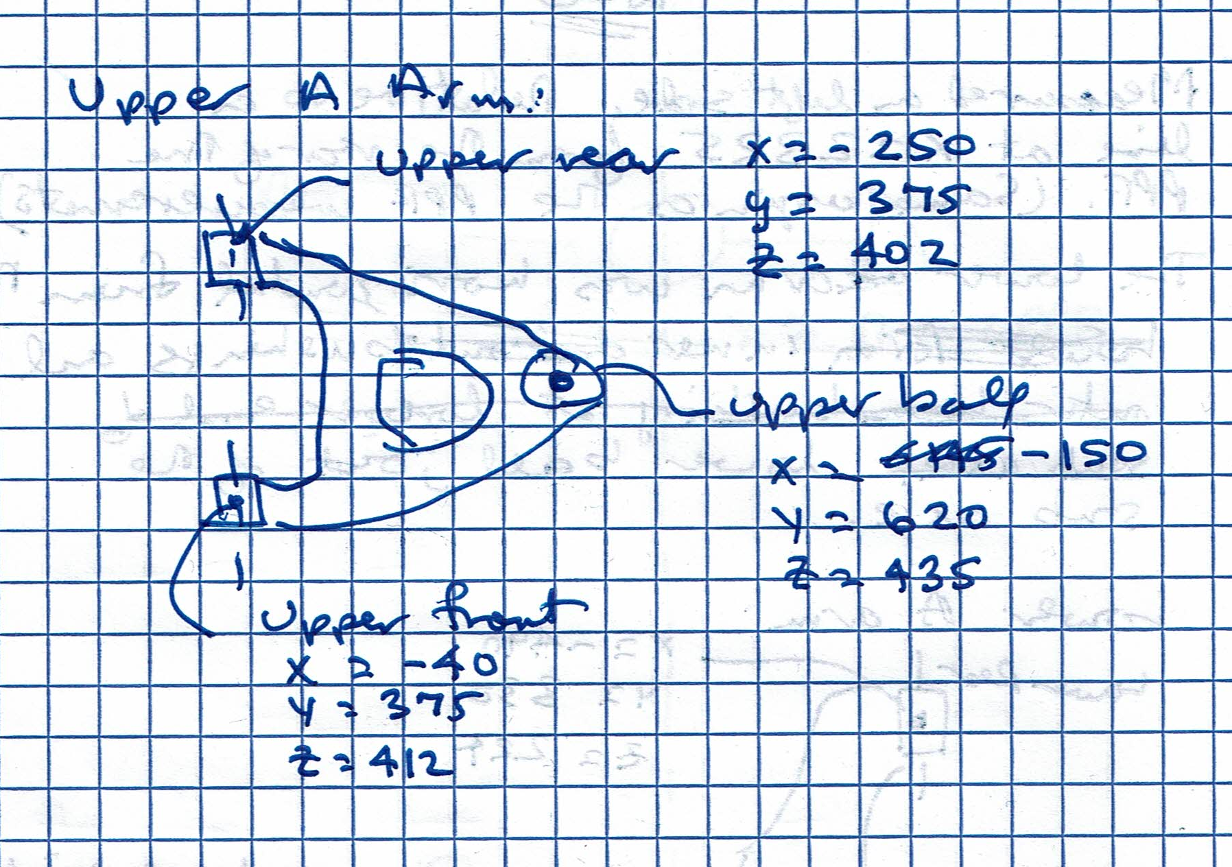 Upper front A-arm measurements.